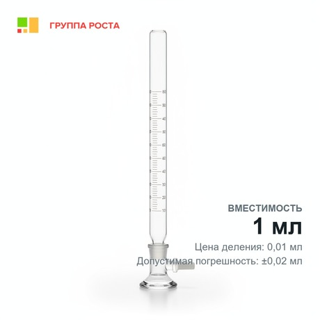 Бюретка 1-2-2-1-0,01 (микробюретка), кран с резьбовымлотнением